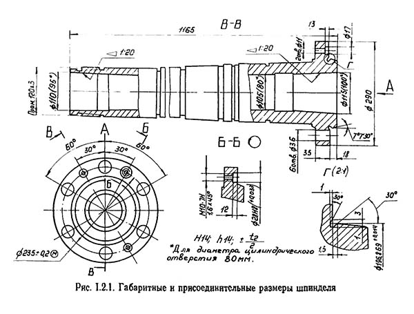 16К40Ф101 Габаритні, посадкові та приєднувальні розміри шпинделя токарно-гвинторізного верстата